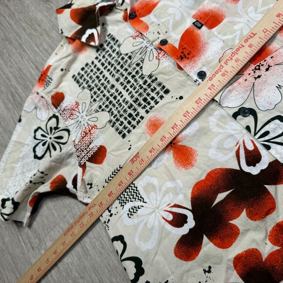 Pineapple Connection Hawaiian Button Up Shirt Orange Blossom Men L Beige Polo - Picture 5 of 6